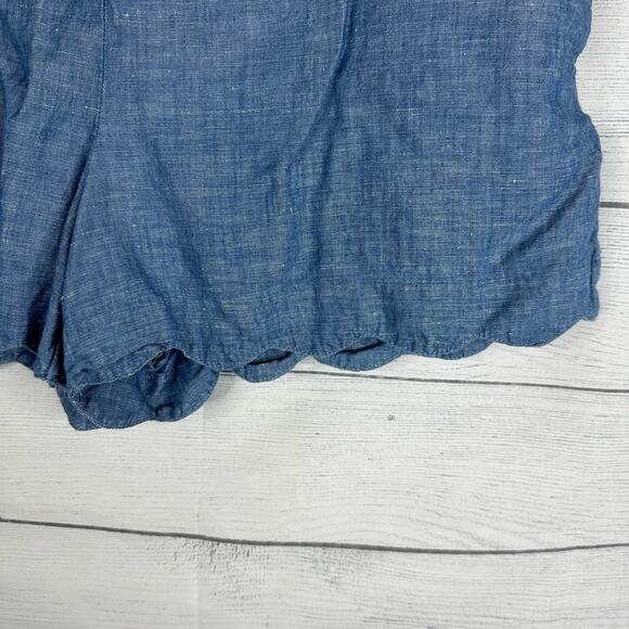 Loft Womens size 14 Riviera Linen Cotton Scalloped Hem Shorts Blue - Picture 4 of 7